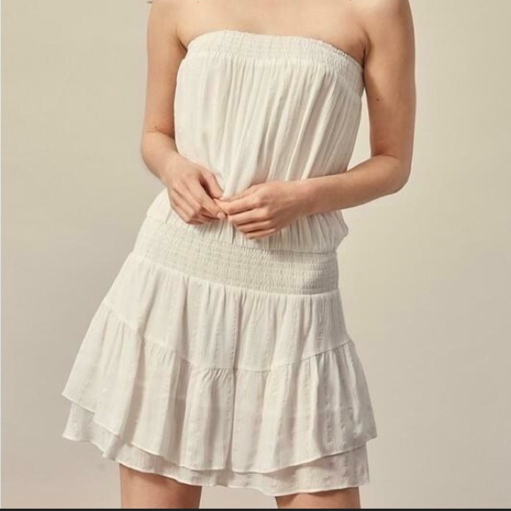 Mustard Seed Strapless Cream White Ruffled Dress